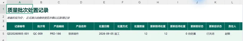用WorkBuddy和VBAYYDS制作
质量批次处置窗体