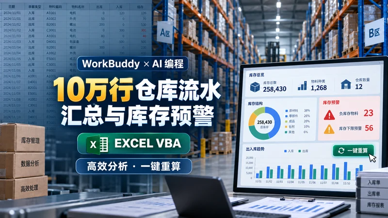 VBA-0084-10万行仓库流水汇总与库存预警-WorkBuddy案例教程