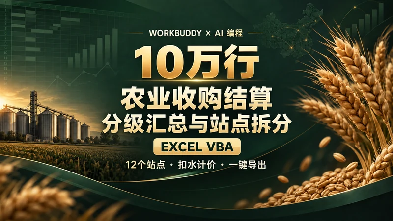 VBA-0091-10万行农业收购分级汇总与站点拆分-WorkBuddy案例教程插图 VBA-0091-10万行农业收购分级汇总与站点拆分-WorkBuddy案例教程