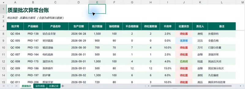 用WorkBuddy和VBAYYDS制作
质量批次处置窗体