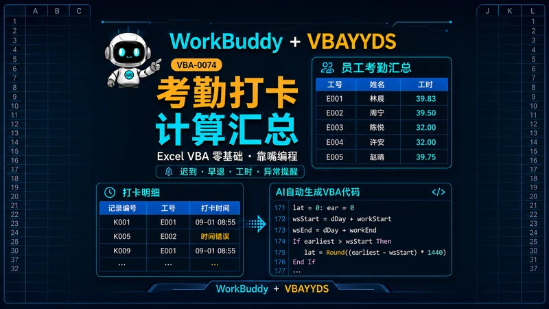 用 WorkBuddy 和 VBAYYDS
自动计算考勤