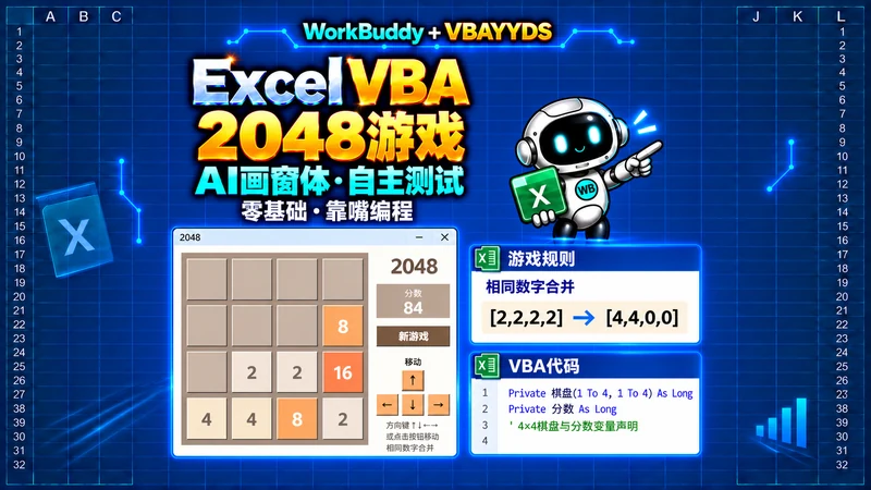 用 WorkBuddy 和 VBAYYDS 制作 Excel VBA 2048 游戏插图 用 WorkBuddy 和 VBAYYDS 制作 Excel VBA 2048 游戏