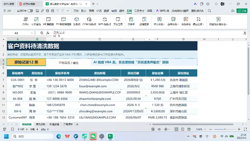 VBA-0058-杂乱数据正则清洗与标准输出