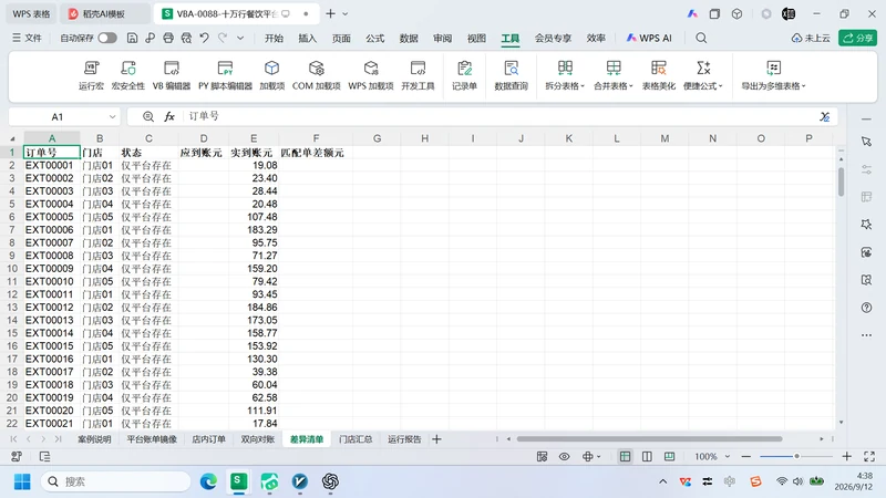 10 万行餐饮平台账单
合并与双向对账插图8 10 万行餐饮平台账单
合并与双向对账